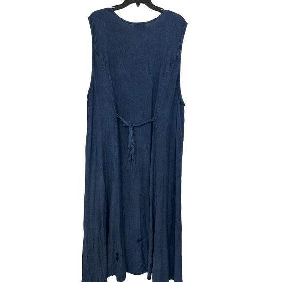 Vintage Expressions Blue Embroidered Rayon Maxi Dress Duster 3X Boho Festival - Picture 2 of 10